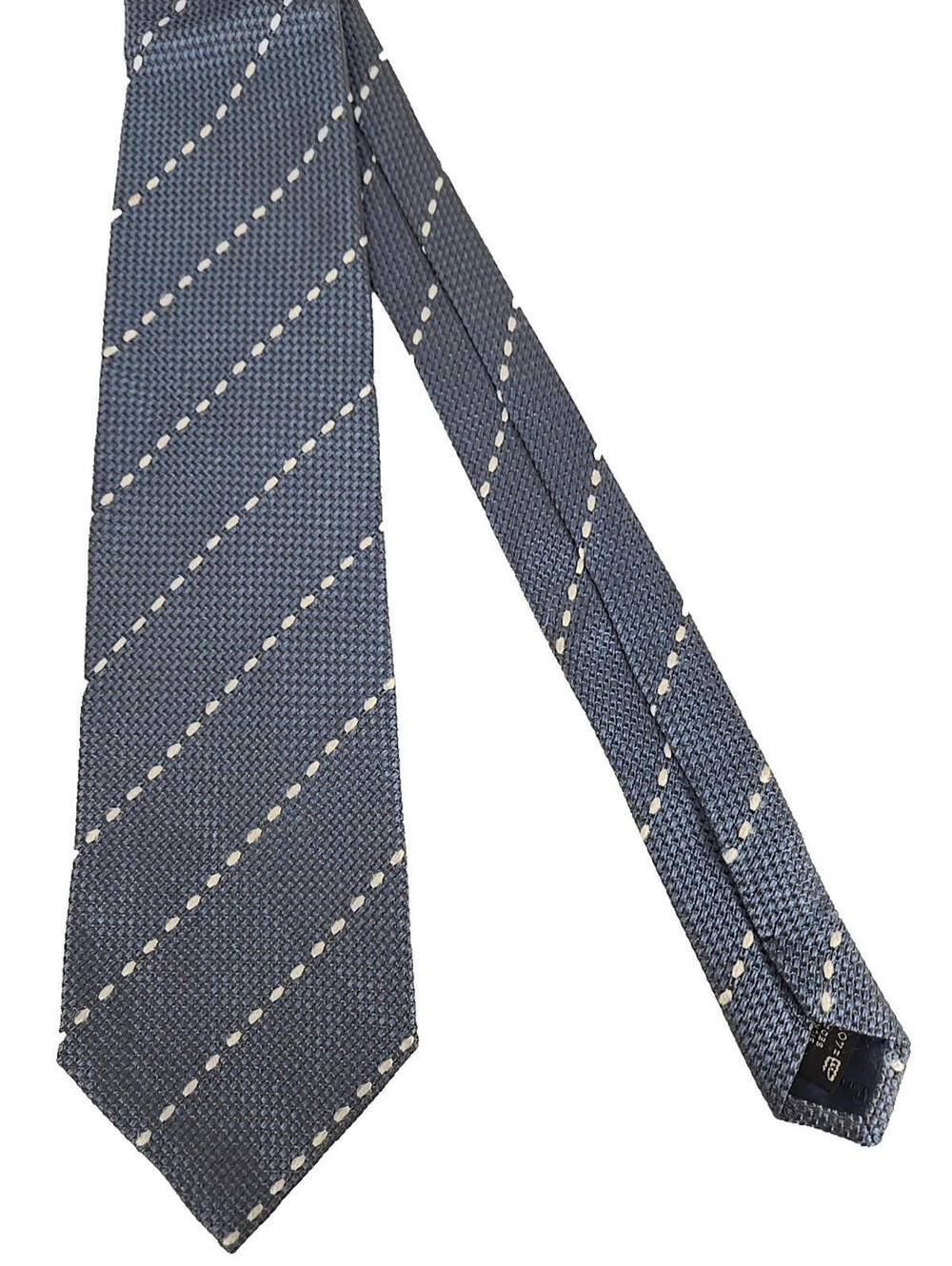 ERMENEGILDO ZEGNA Men's 100% Silk Neck tie ITALY Blue Woven White Stripe
